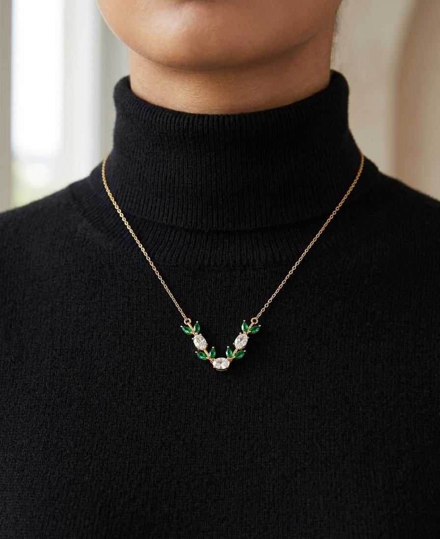 Green Tulip necklace Anti Tranish Pendent