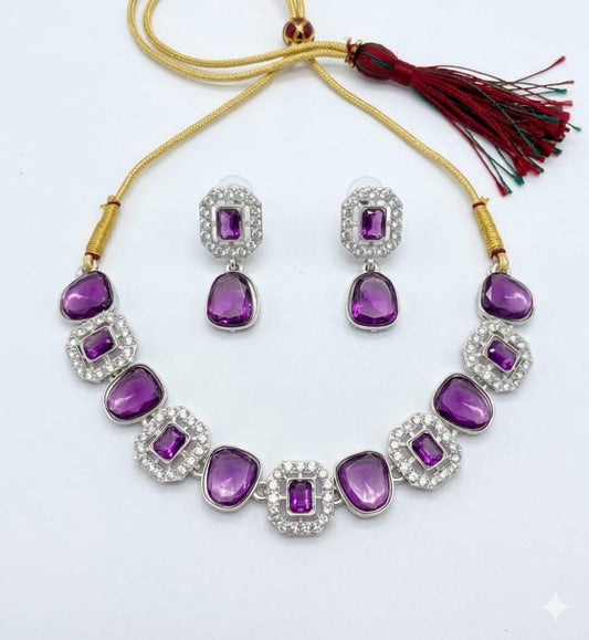 Purple AD stone Necklace and earrings