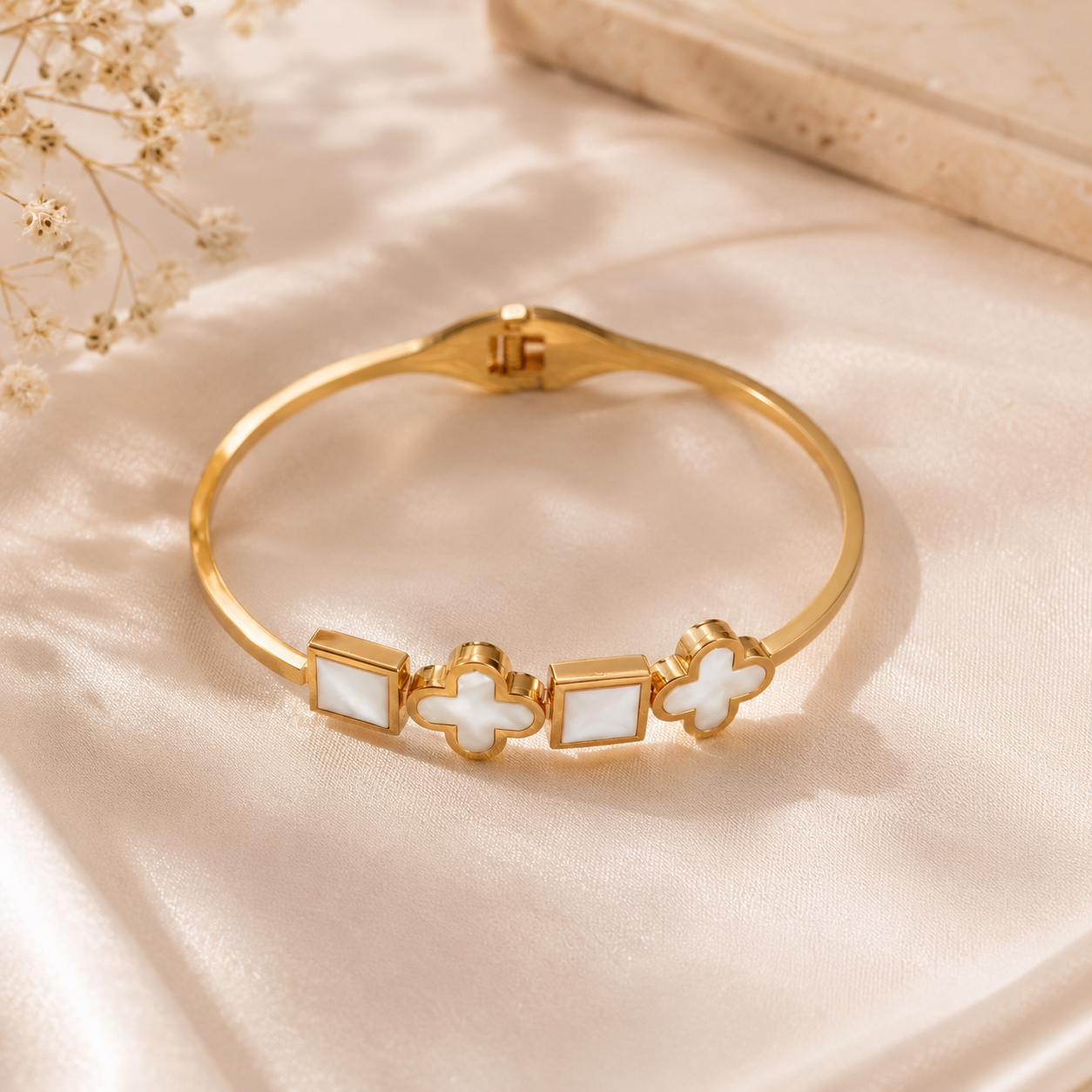 Trendy Minimalistic White clover Bracelet for daily or office wear