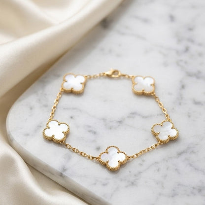 Elegant 18K Gold Plated White Clover Charm Bracelet  for Women & Girls
