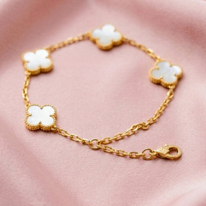 Elegant 18K Gold Plated White Clover Charm Bracelet  for Women & Girls