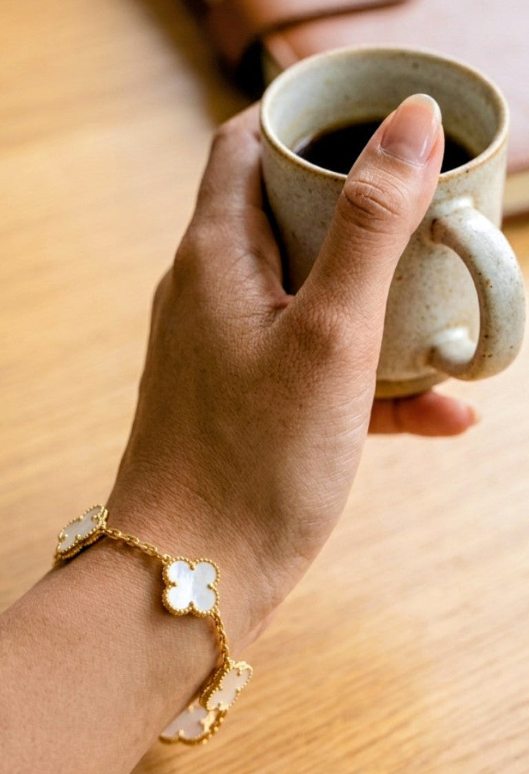 Elegant 18K Gold Plated White Clover Charm Bracelet  for Women & Girls
