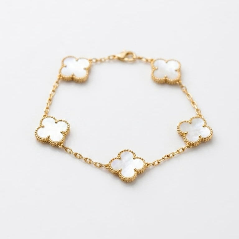 Elegant 18K Gold Plated White Clover Charm Bracelet  for Women & Girls