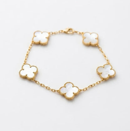 Elegant 18K Gold Plated White Clover Charm Bracelet  for Women & Girls